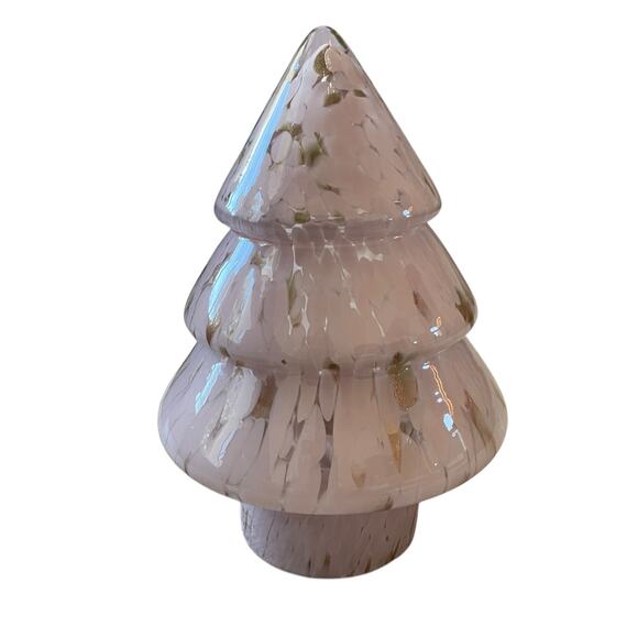 Hand Blown Art Glass CHRISTMAS TREE 9.5in Pastel Pink & White Marbled New - Picture 14 of 15